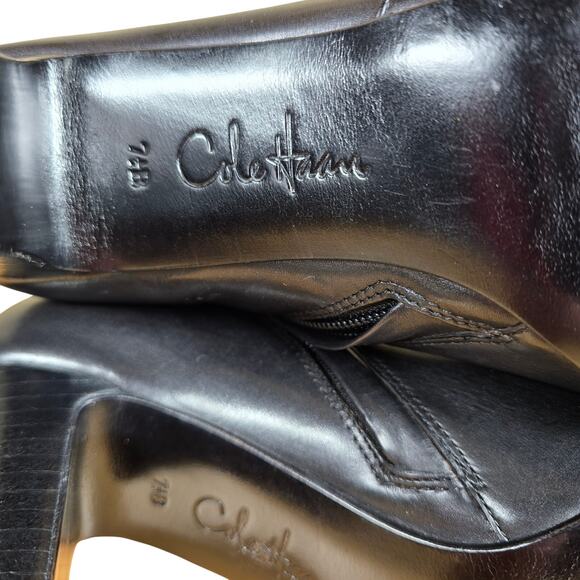 Cole Haan Boots Womens 7.5 B Biker Brown Almond Toe Ankle Top Block Heels D22987 - Picture 11 of 12